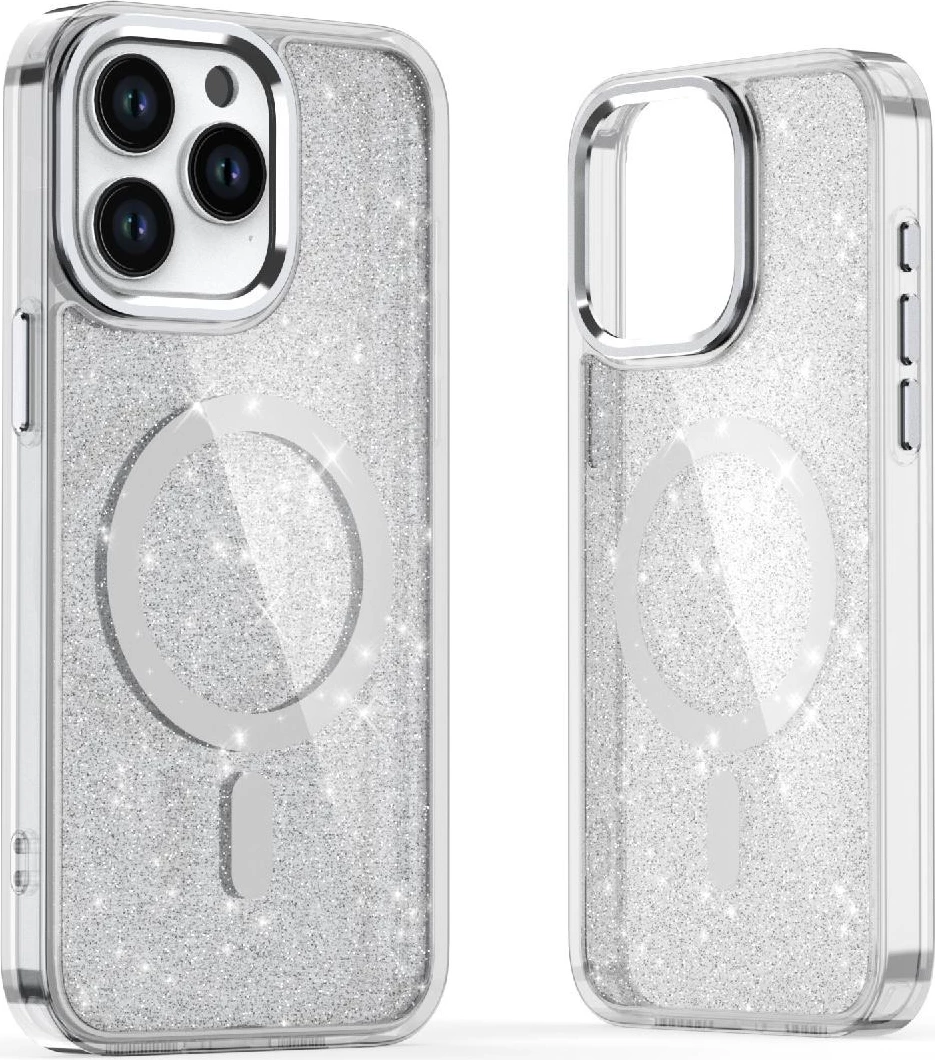 Mbështjellës Hurtel Glitter Case MagSafe për iPhone 16 Plus, i bardhë me shkëlqim