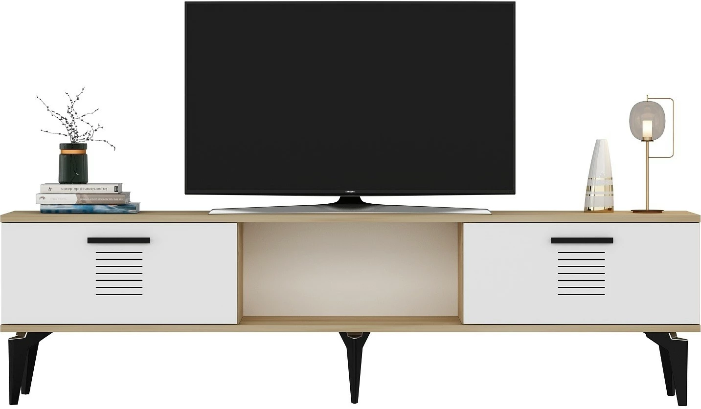 Komodë TV, ngjyrë lis safir, e bardhë, Skye Decor
