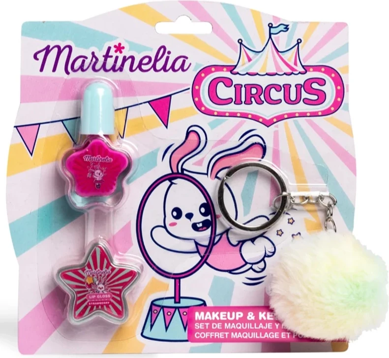 Set kozmetike për fëmijë Martinelia Circus llak për thonj lip gloss keychain, shumëngjyrësh, 3 copë