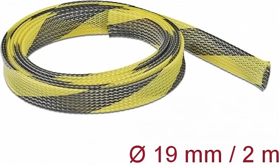 Mëngë e thurur për kabllo DeLOCK, 2 m, Ø19 mm, poliester, -50 deri 150°C, zi/verdhë
