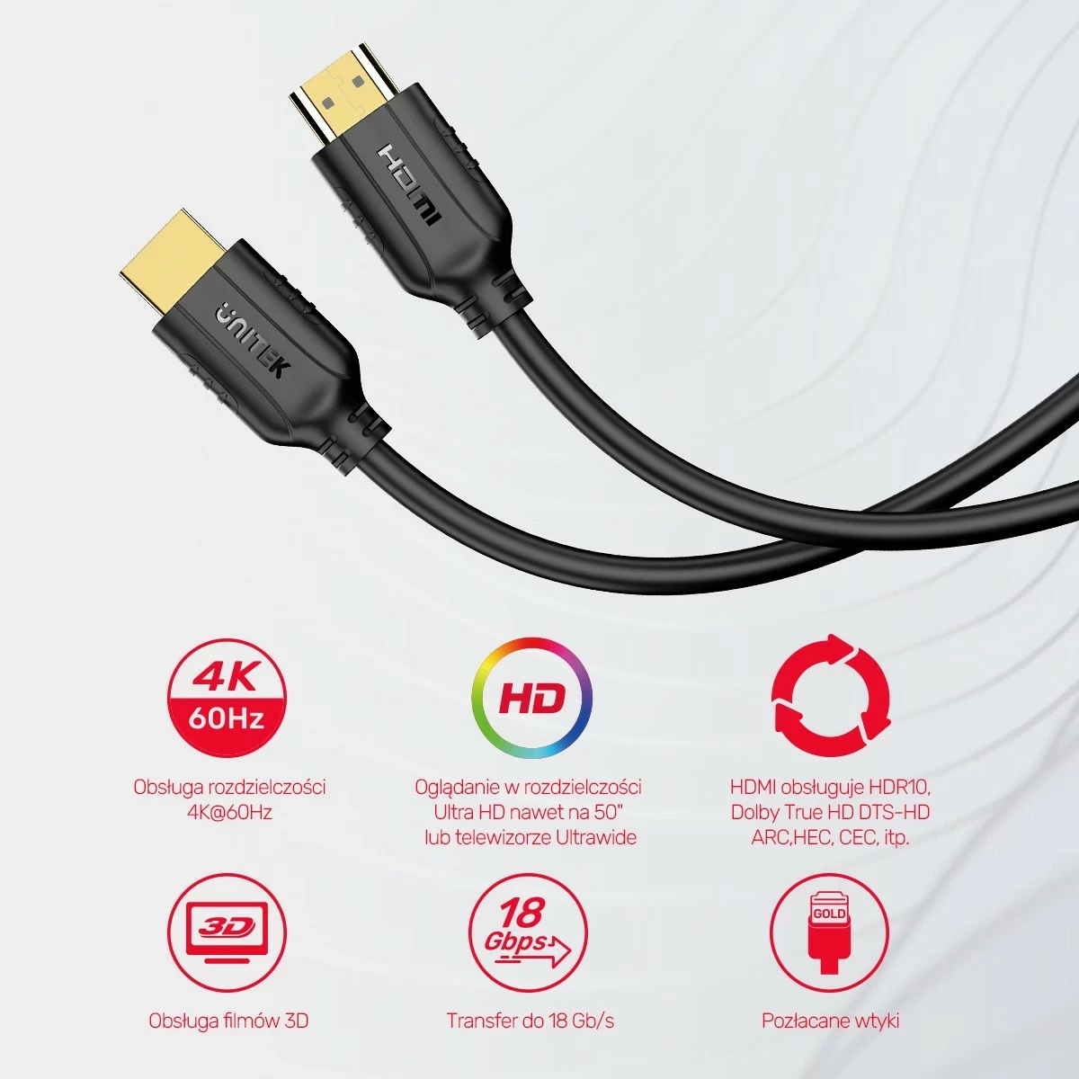 Kabëll HDMI Unitek 2.0 4K 60Hz 3m, i zi