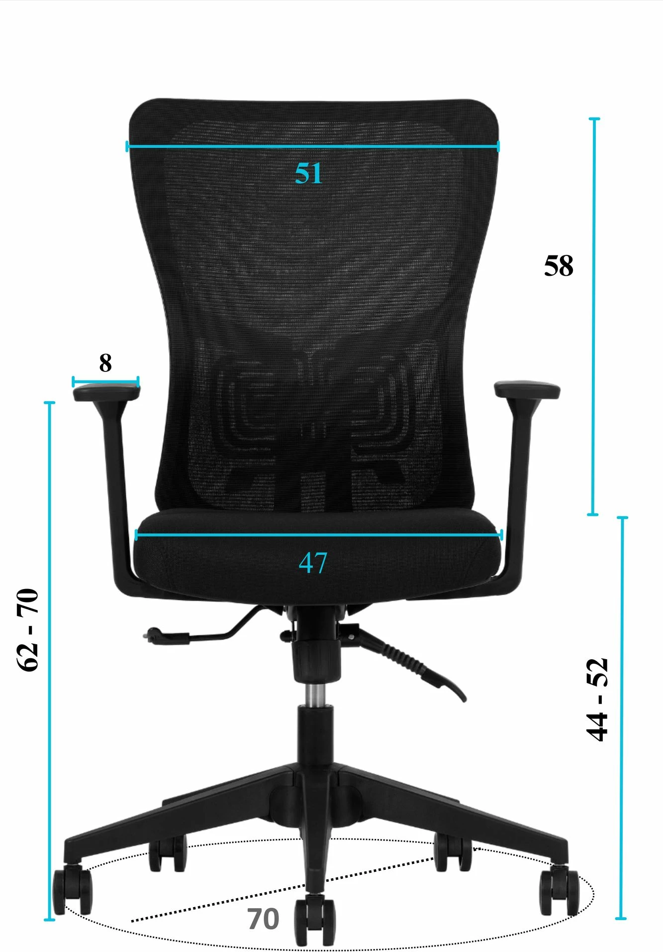 Set karrigesh për zyre (2 copë), Skye Decor, mbështetje për mes, 108 cm, e zezë