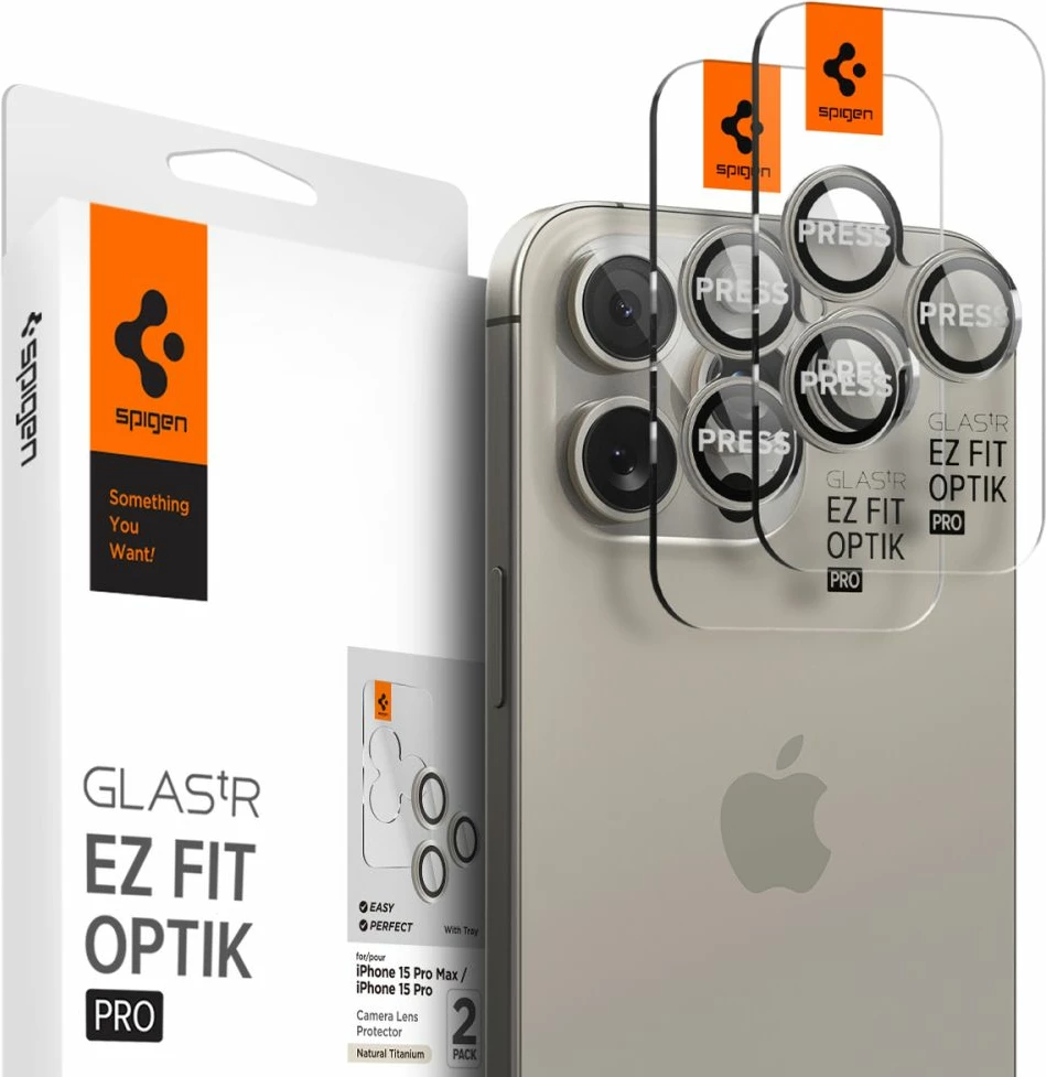 Mbrojtës xhami për kamerë Spigen Optik.tR EZ Fit, për iPhone 14 Pro / Pro Max / 15 Pro / Pro Max, Titanic, 2 copë
