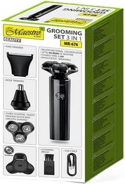 Makinë rroje Maestro MR-676 3-në-1, me trimmer, USB Type-C, e zezë
