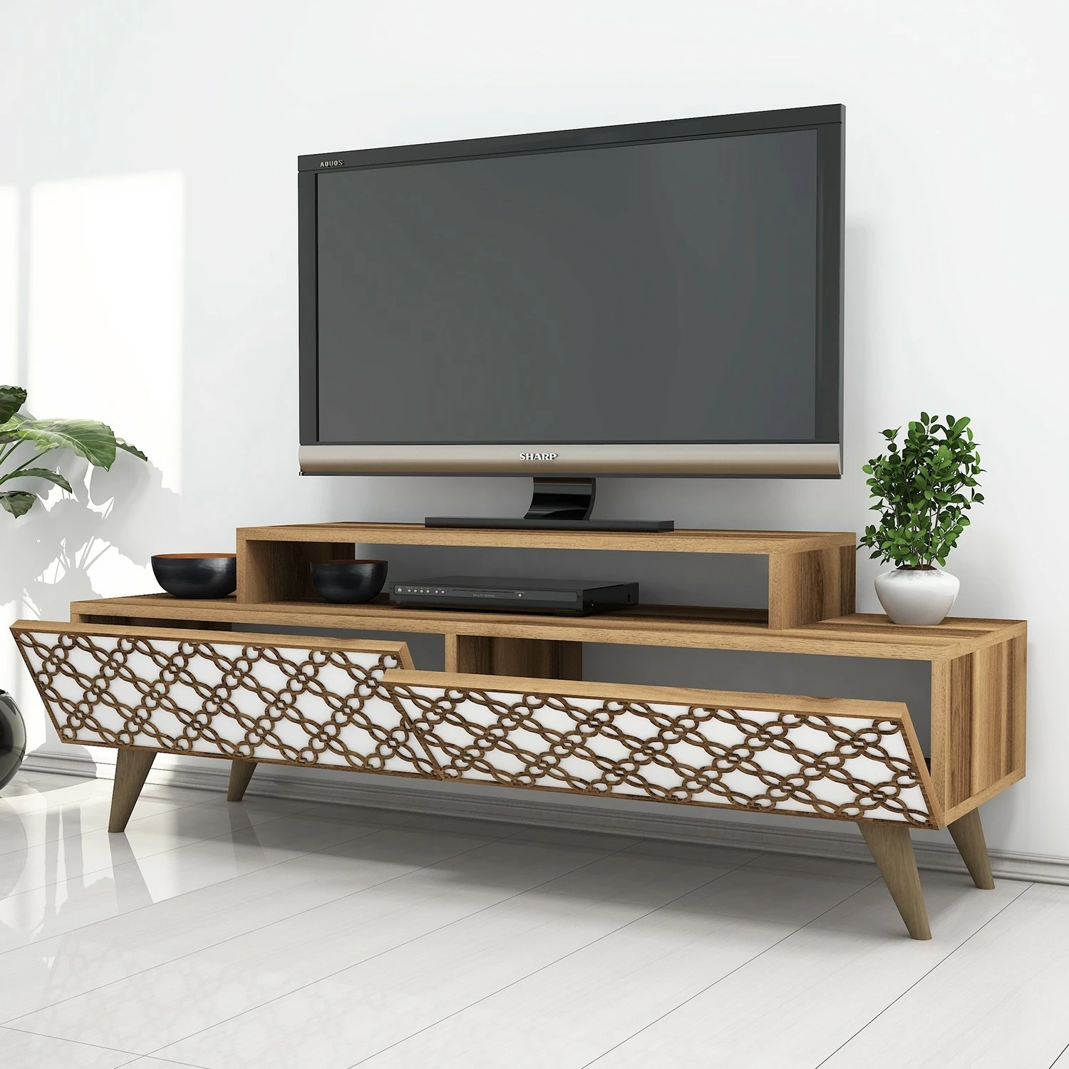Komodë TV Hanah Home, ngjyrë arre dhe e bardhë, City