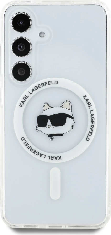 Mbështjellës Karl Lagerfeld Button Choupette Head Printed Logo MagSafe për Samsung Galaxy S25, Bardhë