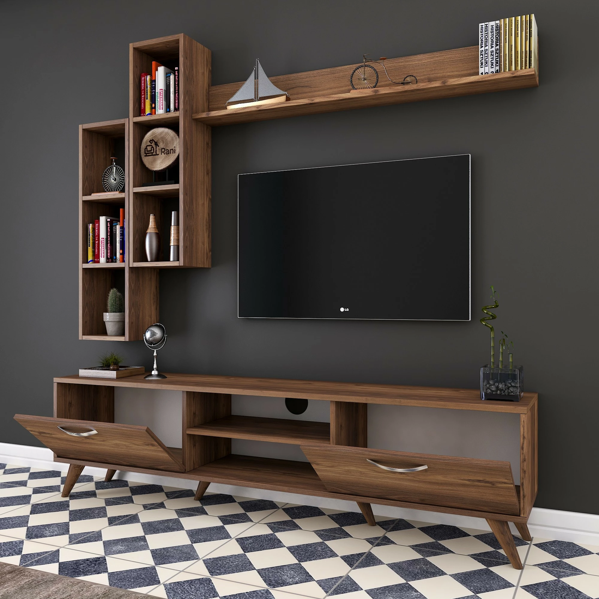 Komodë TV Hanah Home, M16 - 262, ngjyrë arre, me rafte muri
