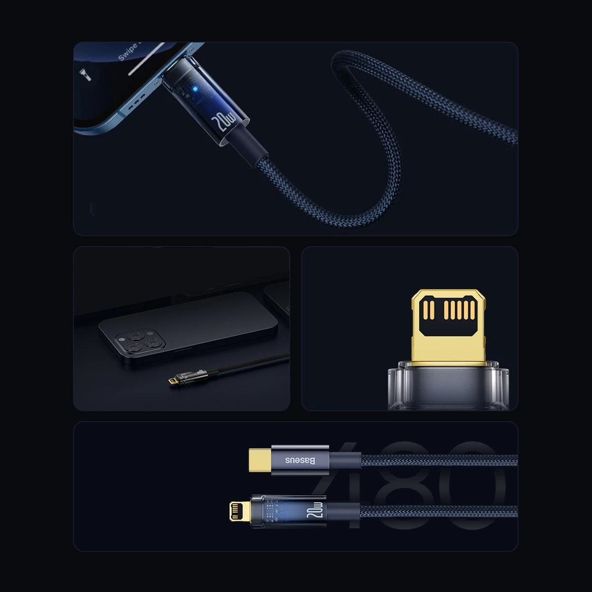 Kabllo Baseus Explorer USB-C në Lightning, 1m, 20W, Kaltër