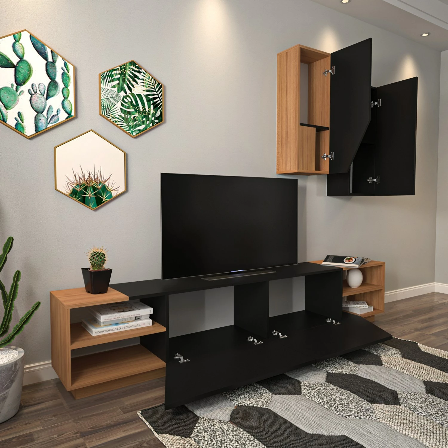 Njësi TV Hanah Home, zebra e zezë, dru tik