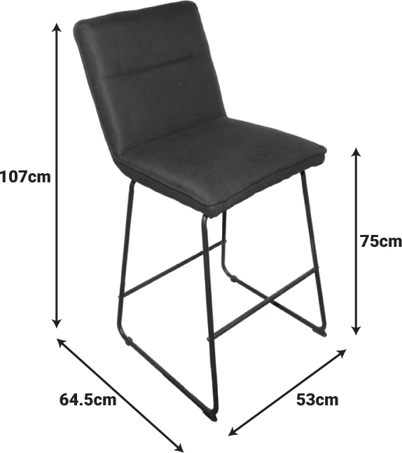 Karrige për bar Essential, stof chaki, këmbë metalike të zeza, 53x64.5x107cm, set prej 4 copash