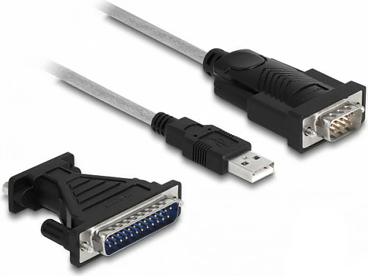 Adapter DeLOCK USB 2.0 Type-A në Serial RS-232 D-Sub 9 + D-Sub 25, 1.8 m, i zi
