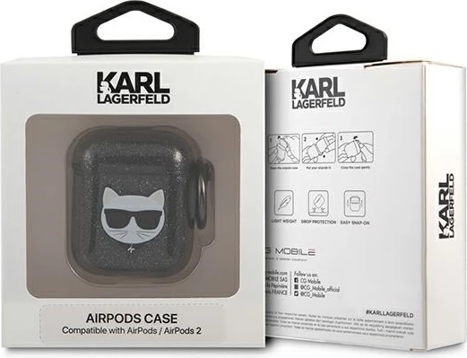 Mbështjellës Karl Lagerfeld KLA2UCHGK për AirPods 1/2, Choupette, i zi me shkëlqim