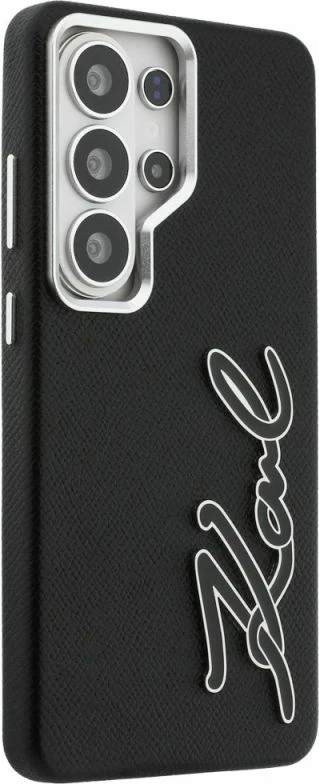 Kapak telefoni Karl Lagerfeld Grained Signature Metal Resin Logo për Samsung Galaxy S26 Ultra, i zi