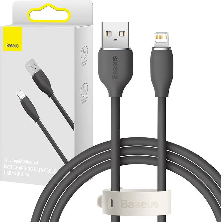 Kabllo Baseus Jelly USB në Lightning, 1.2m, 2.4A, e zezë