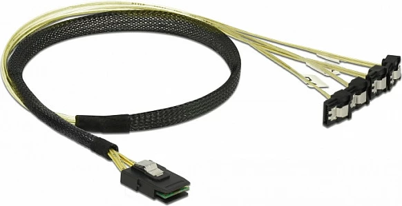 Kabllo Mini SAS DeLOCK 85686, SFF-8087 në 4x SATA, 0.5m, zezë/verdhë