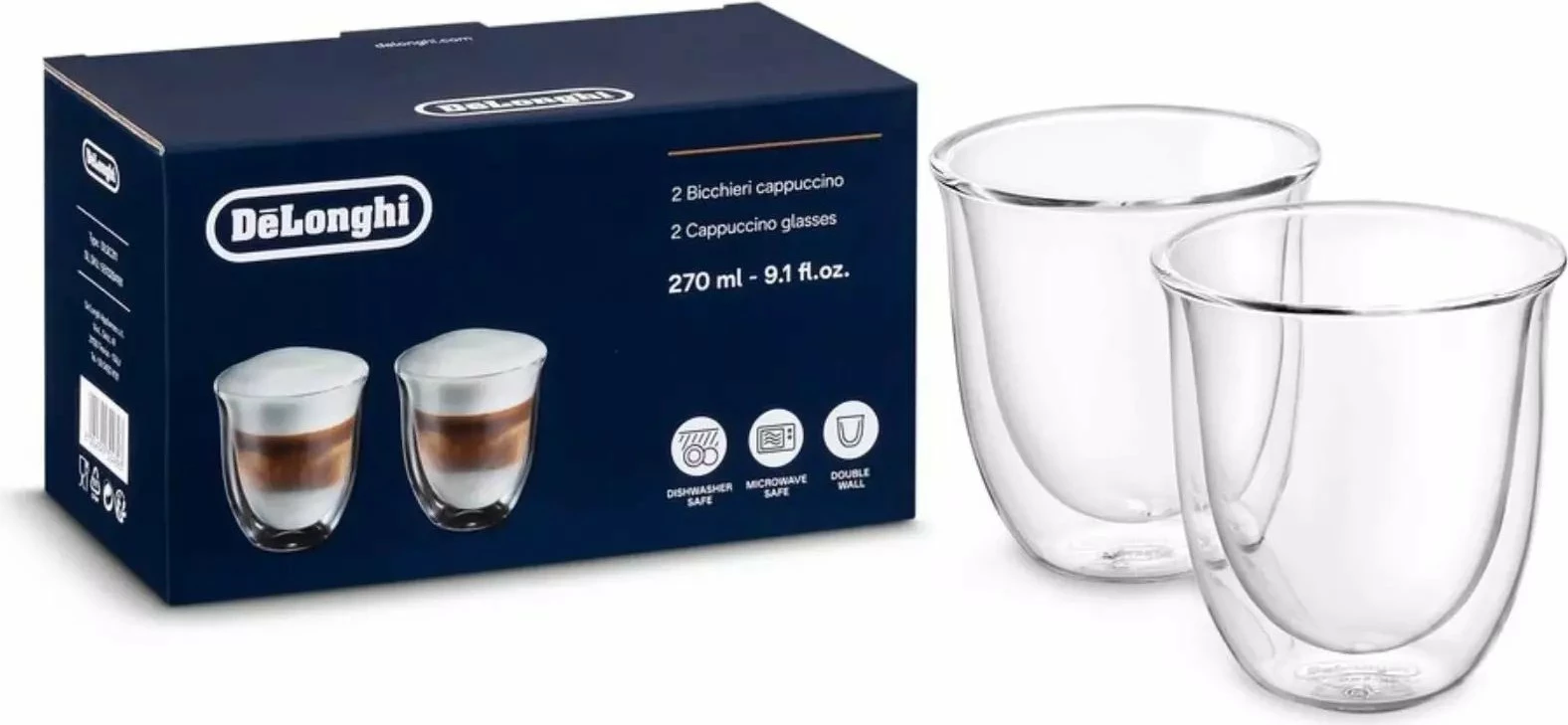 Gota termike DeLonghi Thermoglas 270 ml transparente, set 2 copë