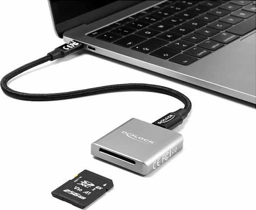 Lexues kartelash DeLOCK USB Type-C për SD Express (SD 7.1), 10 Gbit/s, alumin, gri