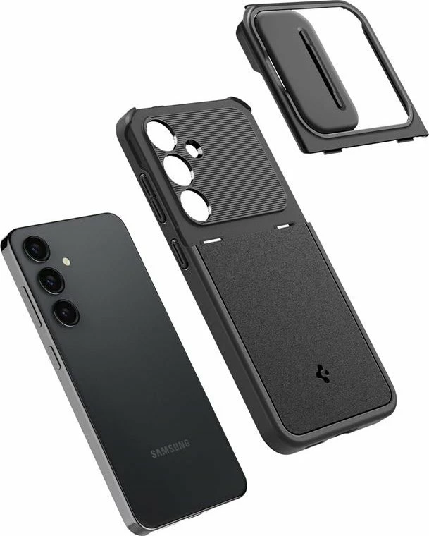 Mbështjellës Spigen Optik Armor për Samsung Galaxy S24, mbrojtje hibride TPU+PC, kapak rrëshqitës për kamerë, i zi