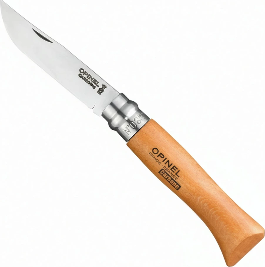 Thikë xhepi OPINEL No. 08, teh karbon 8.5 cm, dorezë druri, ngjyrë inox