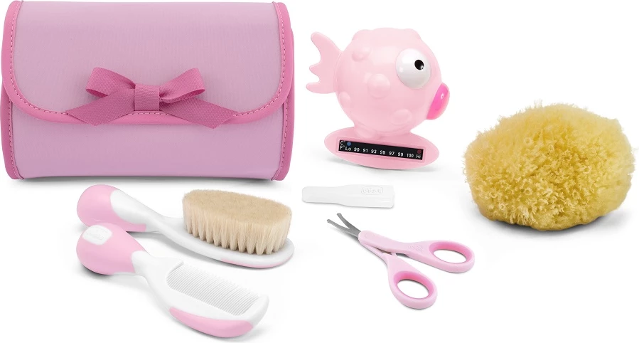 Set aksesorësh për higjienë dhe larje Chicco My First Beauty për fëmijë, 6 copë, rozë