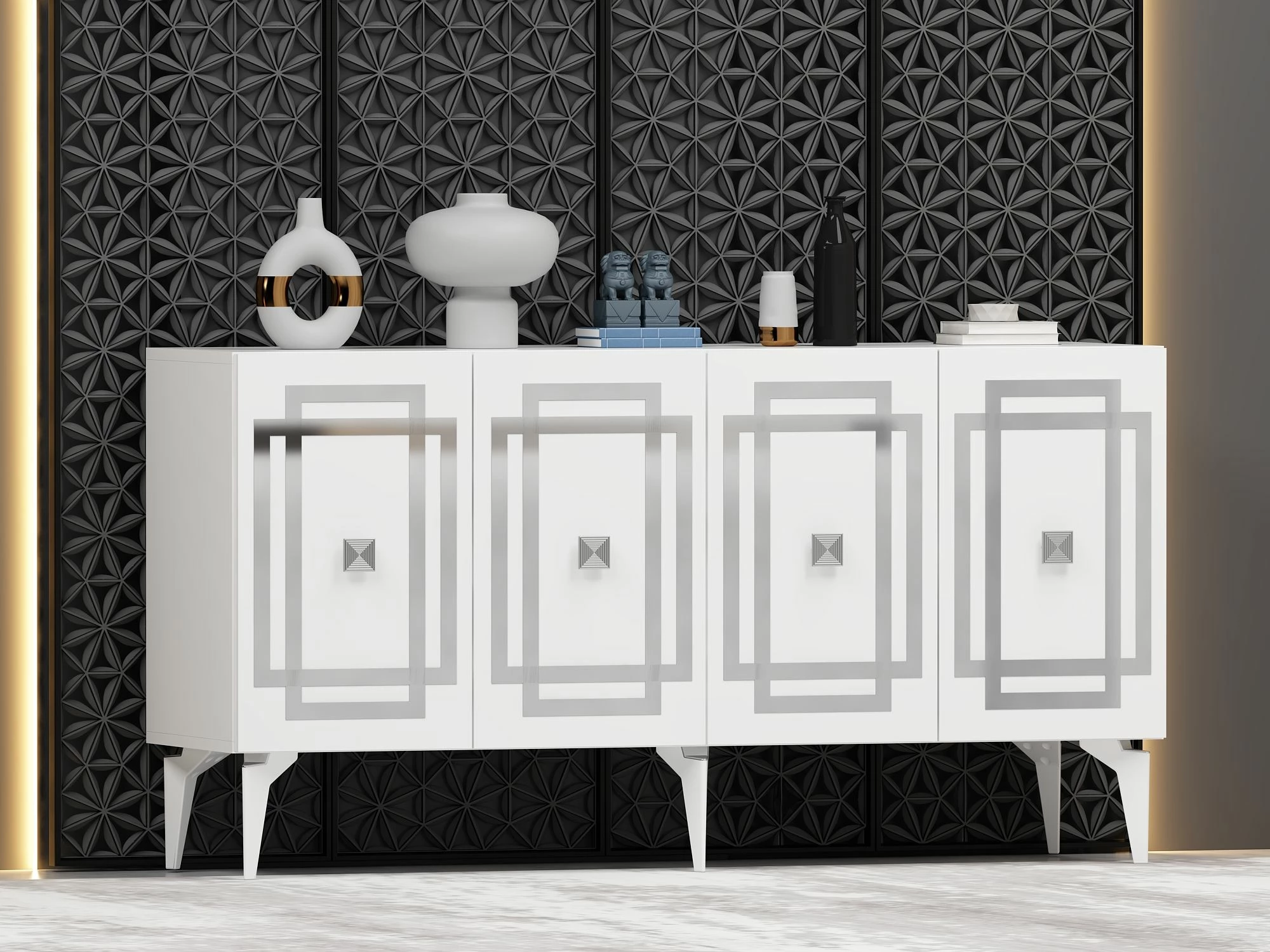 Konsol Skye Decor, ngjyrë e bardhë dhe argjend