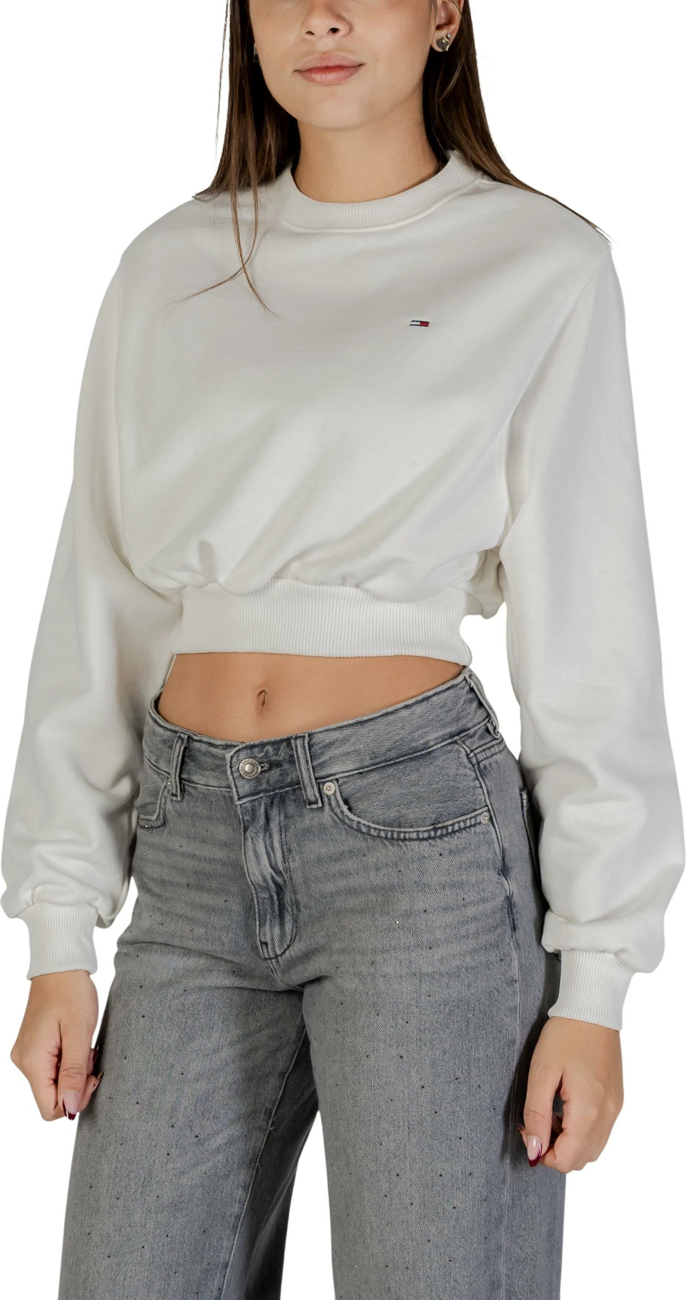 Duks për femra Tommy Hilfiger Jeans TJW CRP S-FLAG CREW DW0DW21831, krem [Madhësia: M]