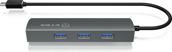 USB hub ICY BOX IB-HUB1406-C, 3x USB 3.2 Gen 1 Type-A, 1x RJ-45, Type-C, alumini, antracit
