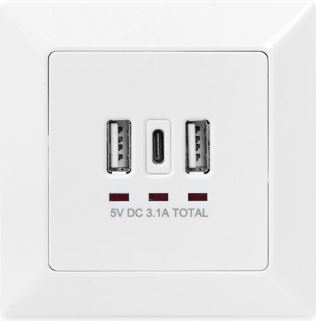 Prizë murale Digitus, 2x USB-A, 1x USB-C, e bardhë