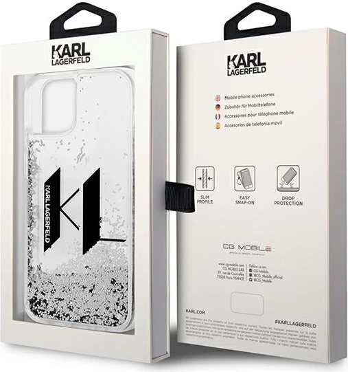 Mbështjellës Karl Lagerfeld KLHCP14SLBKLCS për iPhone 14, 6.1", hardcase, Liquid Glitter Big KL, argjendtë