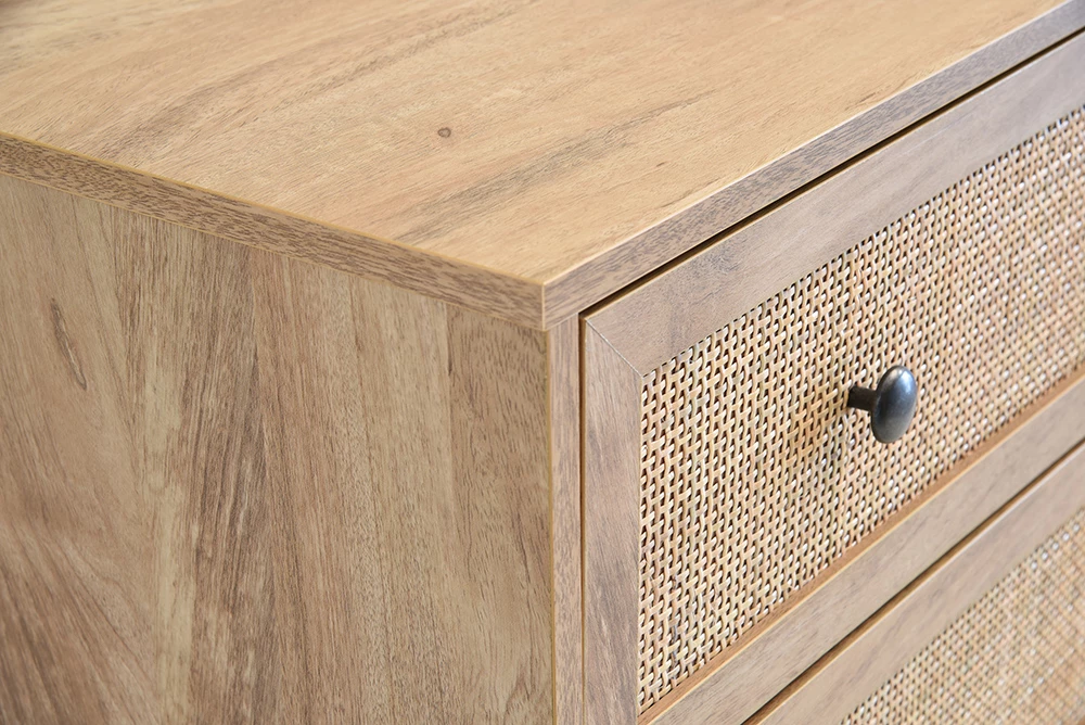 Komodinë Ammos, 2 sirtarë, natyrale me ratan, 50x39x54.8cm