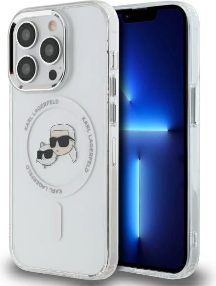 Mbështjellës Karl Lagerfeld IML Metal Karl & Choupette Head MagSafe për iPhone 14 Pro Max, Bardhë