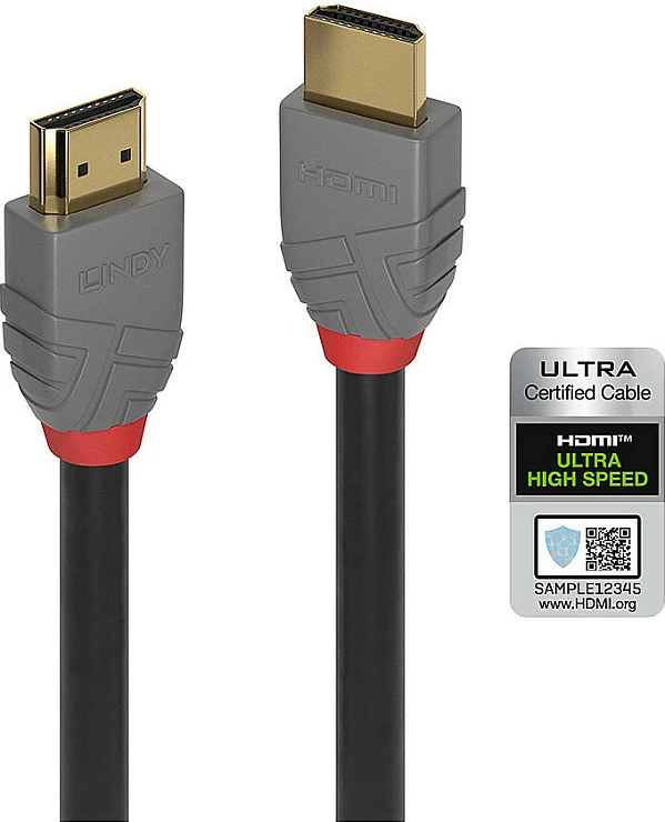 Kabllo HDMI Lindy Anthra Line 2.1, 1m, Ultra High Speed 48Gbps, eARC/HDR, e zezë