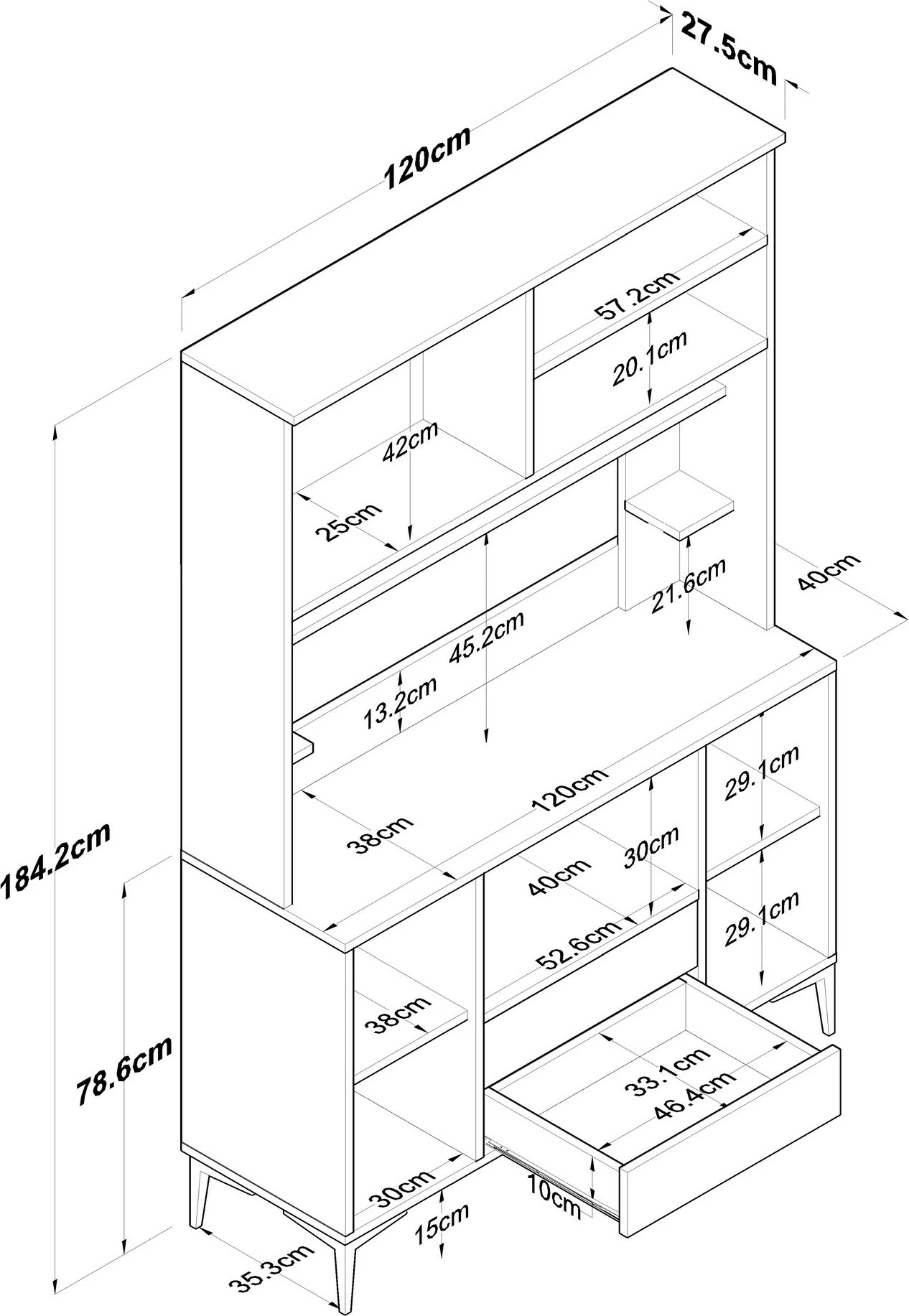 Dollap multifunksional Hanah Home, JE168 - 3257, ngjyrë e bardhë dhe arre
