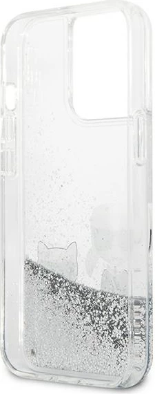 Mbështjellës Karl Lagerfeld Liquid Glitter Karl & Choupette për iPhone 13 Pro/13 6.1", argjendtë