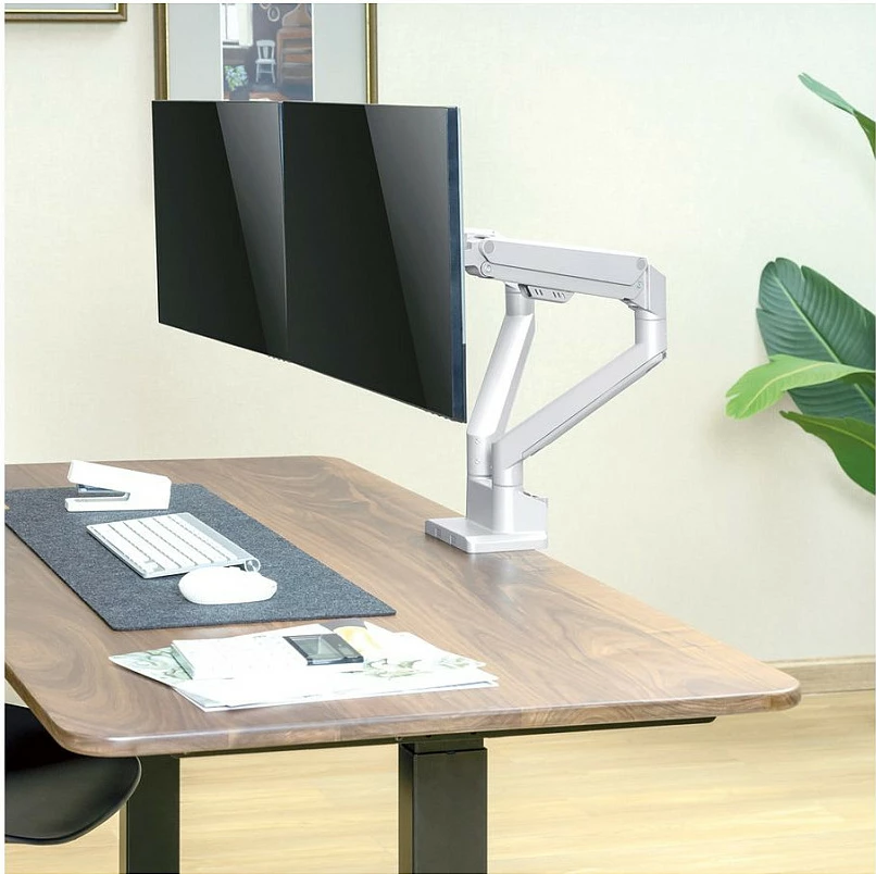 Mbajtëse monitori ROLINE LCD Doppelarm, montim në tavolinë, gasfeder, 2x 17-32 inç, VESA 75x75/100x100, deri 2x9 kg, argjend