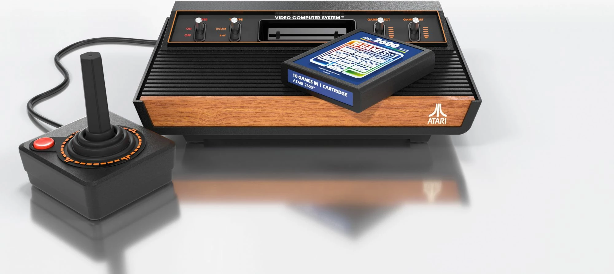 Konsolë Replai Atari 2600+, kompatibile Atari 2600/7800, kasetë 10-në-1, me CX40+ joystick, zi me panel dru