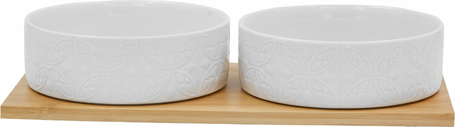 Set 2 pjata Fleurs, porcelan i bardhë, bambu natyral, 30x15x5.5cm