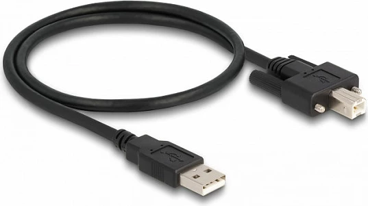 Kabllo USB 2.0 DeLOCK, USB-A në USB-B me vida, 0.5 m, e zezë