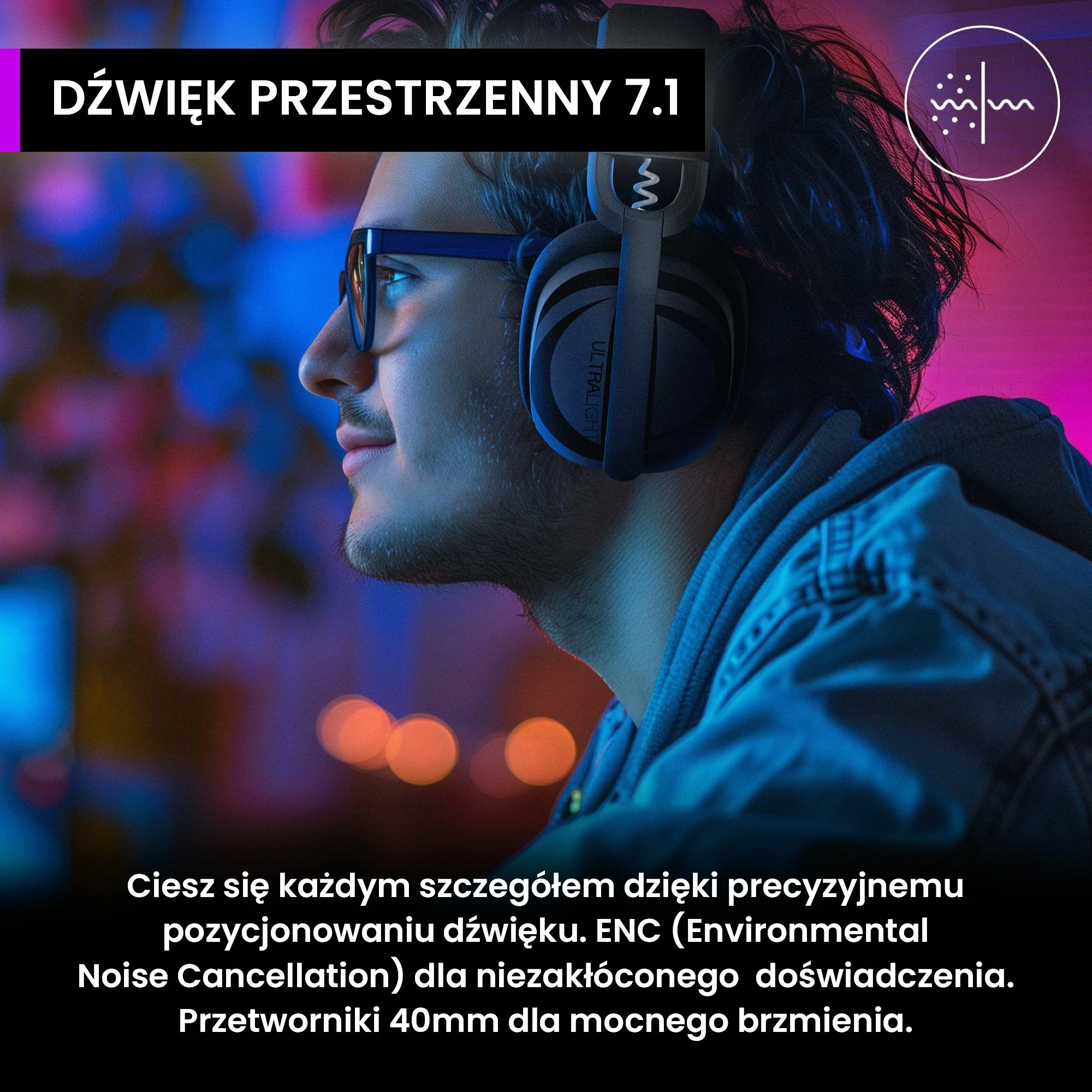 Kufje gaming PREYON Tornado Fly PTF40B, 7.1, Bluetooth 5.2 + wireless 2.4GHz, bateri deri 50h, e zezë