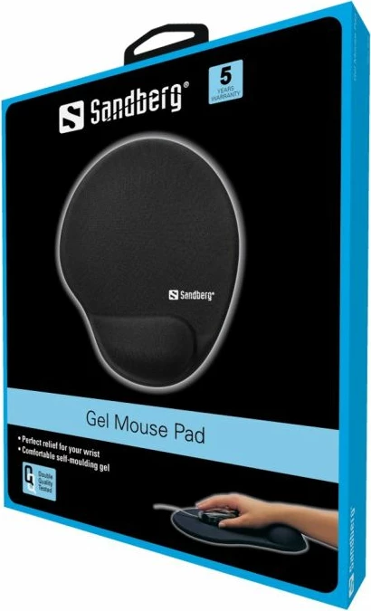 Mauspad Sandberg 520-23 me mbështetëse kyçi, gel, 25 x 21.5 x 2.3 cm, i zi