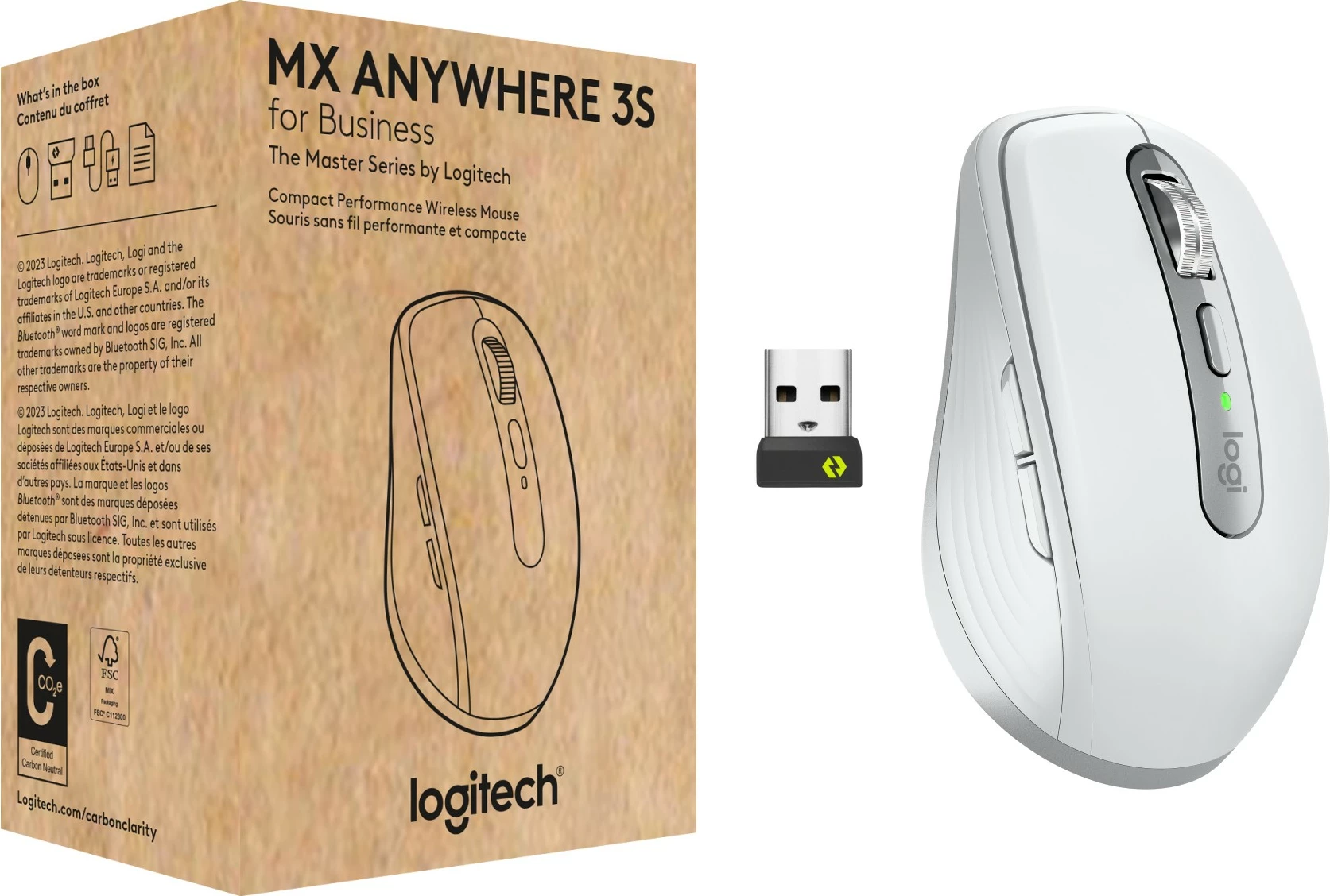 Maus Logitech MX Anywhere 3S, RF Wireless + Bluetooth, 8000 DPI, Pale Grey
