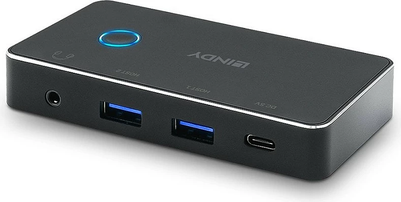 Switch USB LINDY 43387, 2 PC në 4 pajisje USB 3.0, 5 Gbit/s, USB-C, i zi