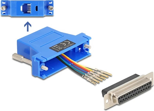 Adapter DeLOCK D-Sub 25 (female) në RJ12 (female), kit montimi, blu
