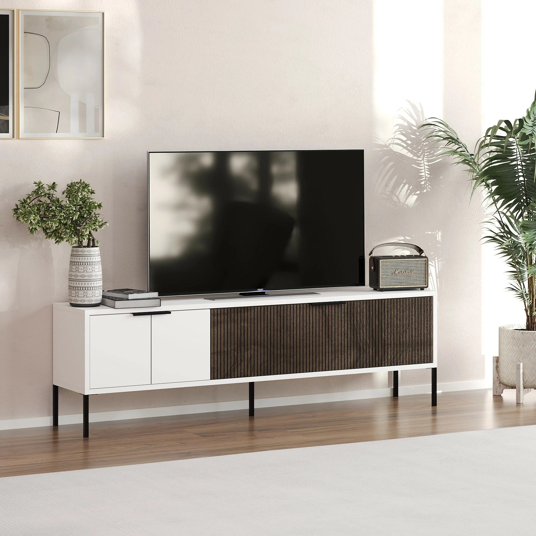 Komodë TV Skye Decor, Noah, e bardhë dhe arre