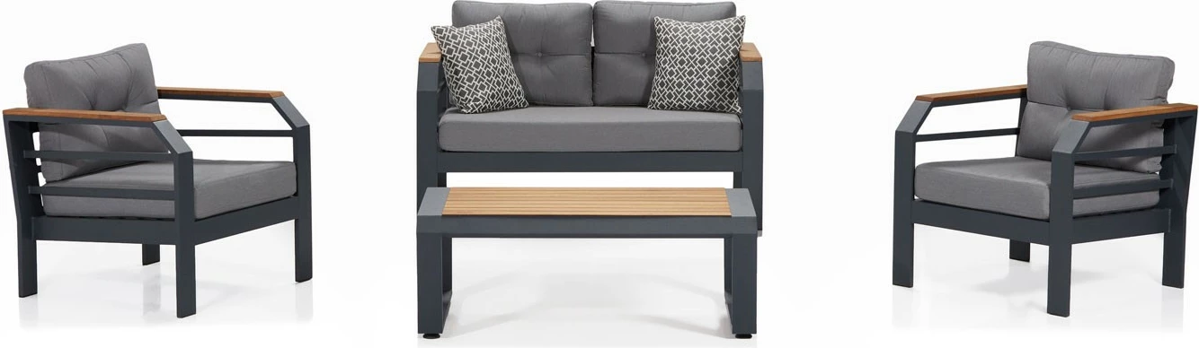 Set lounge për kopsht Skye Decor, 2+1+1+tryezë, gri, e zezë