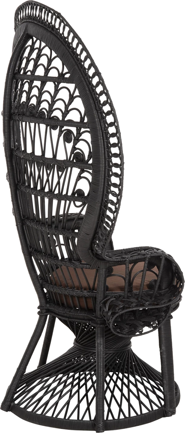 Karrige mbretërore palloi, FH9342.03, rattan, ngjyrë e zezë, jastëk kafe, 114x72x150H cm