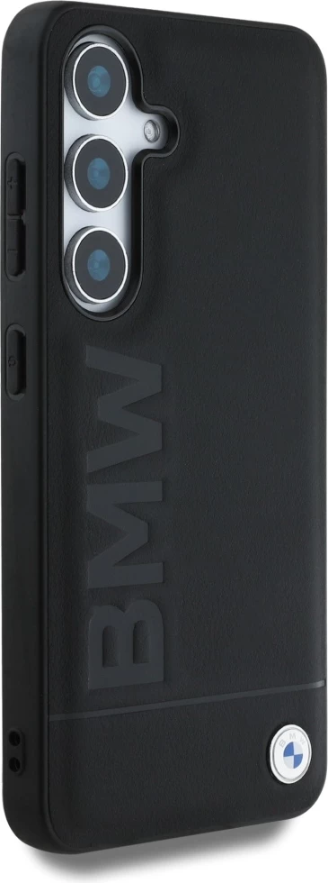 Mbështjellës BMW Leather Big Wordmark për Samsung Galaxy S25, i zi