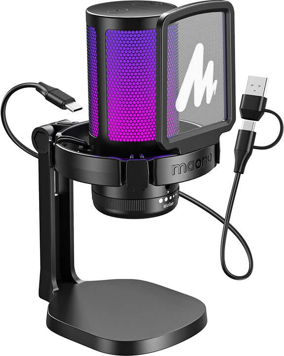Mikrofon gaming Maono DGM20, kondensator, kardioid, me ndriçim RGB, i zi