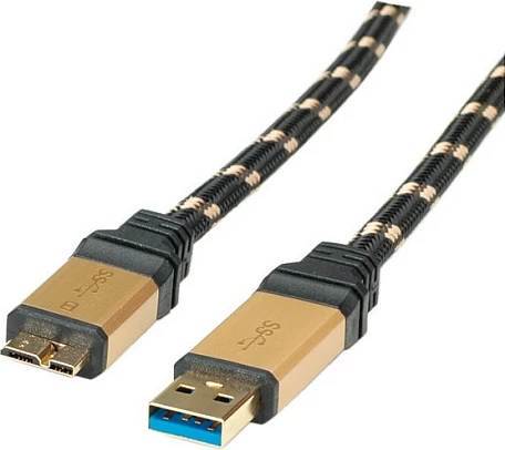 Kabllo USB ROLINE GOLD USB 3.0, USB-A në Micro-USB 3.0 (Micro-B), 2 m, 5 Gbit/s, zi/ari