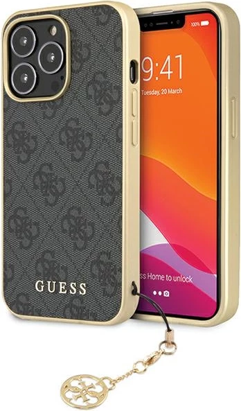Mbështjellës Guess 4G Charms për iPhone 14 Pro, gri